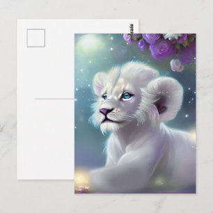 White Baby Lion Cub Fantasy Postkarte