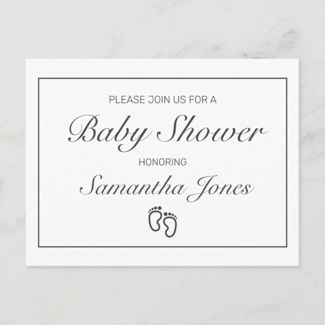 White Baby Shower Ankündigung Einladung Postcard Postkarte (Vorderseite)