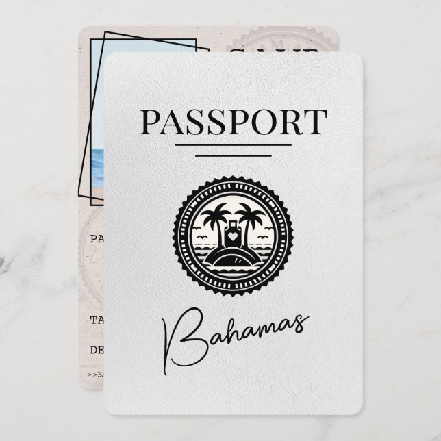 White Bahamas Passport Save the Date (Vorne/Hinten)
