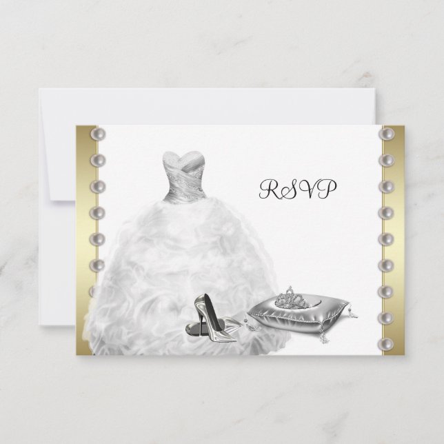 White Ball Gown High Heel Schuhe White Quinceanera RSVP Karte (Vorderseite)