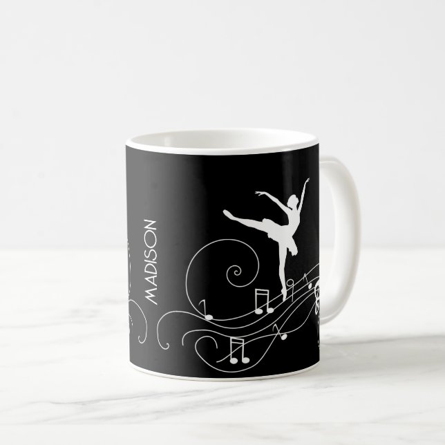 White Ballerina & Musiknotens Kaffeetasse (VorderseiteRechts)