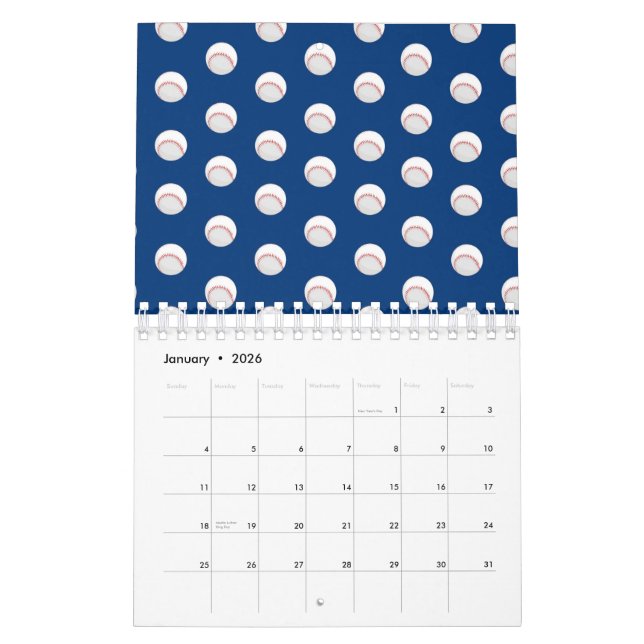 White Baseball Sport Spieler Ball Rot Stitch Kalender (Jan 2026)