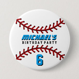 White Baseball Sports Birthday Party Button Button