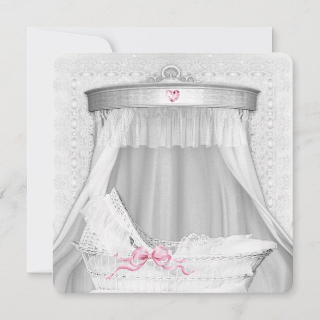 White Bassinet Baby Girl Dusche Einladung (Vorderseite)