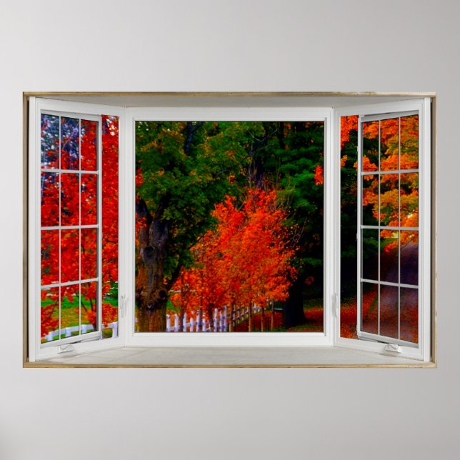 White Bay Window Illusion Autumn Scene Poster (Vorne)
