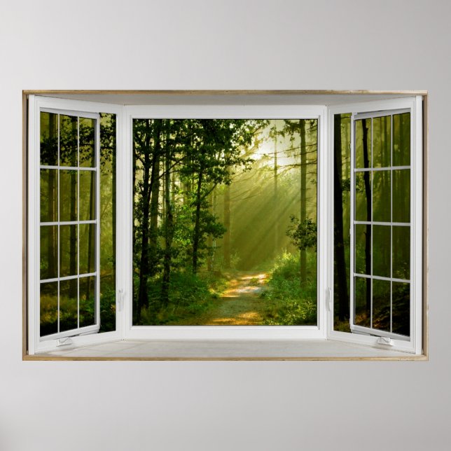 White Bay Window Illusion Forest Path Poster (Vorne)