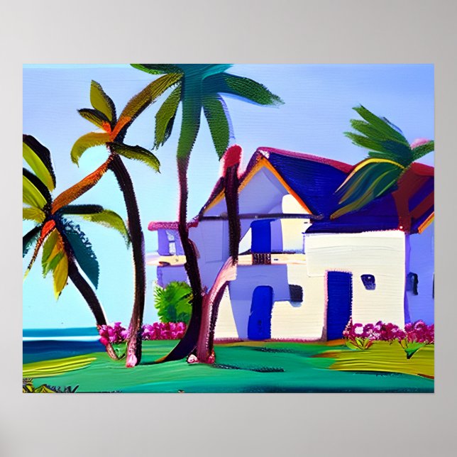 White Beach House Tropical Art Poster (Vorne)