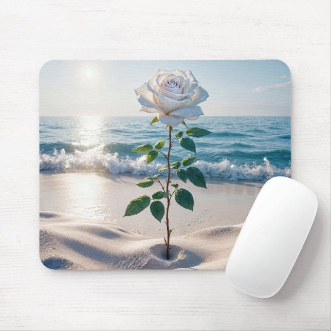 White Beach Rose Mousepad (Mit Mouse)