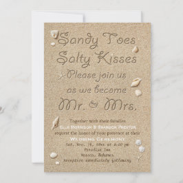 White Beach Sandy Toes Salty Kisses Wedding Einladung
