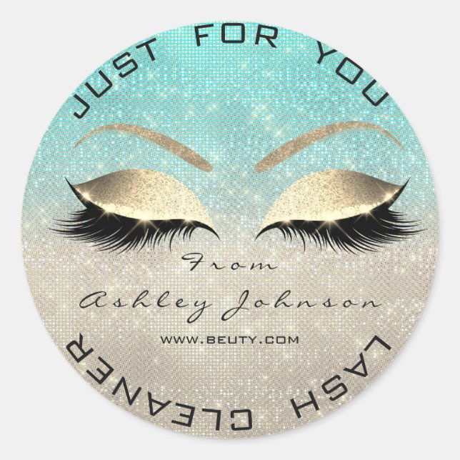 White Beauty Salon Glitzer Blue Gold Lash Cleaner Runder Aufkleber (Vorderseite)