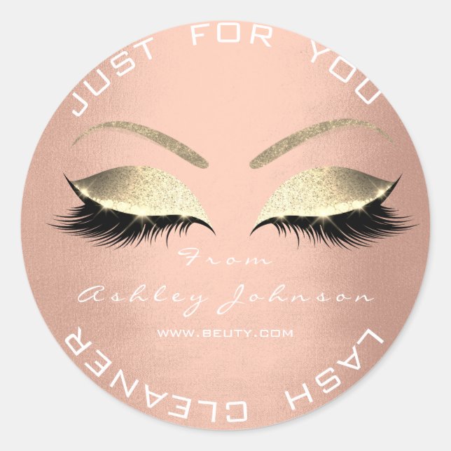 White Beauty Salon Glitzer Blush Gold Lash Cleaner Runder Aufkleber (Vorderseite)