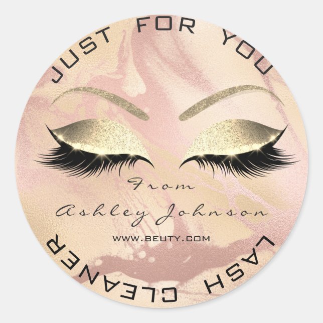 White Beauty Salon Glitzer Marble Gold Lash Cleane Runder Aufkleber (Vorderseite)