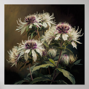 White Bee Balm Blume Art Print Poster