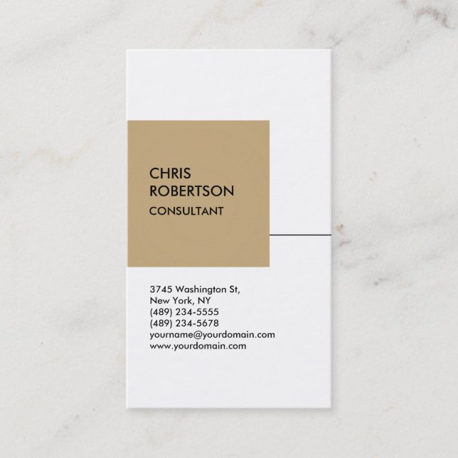 White Beige Cube Vertical Chic Business Card Visitenkarte (Vorderseite)