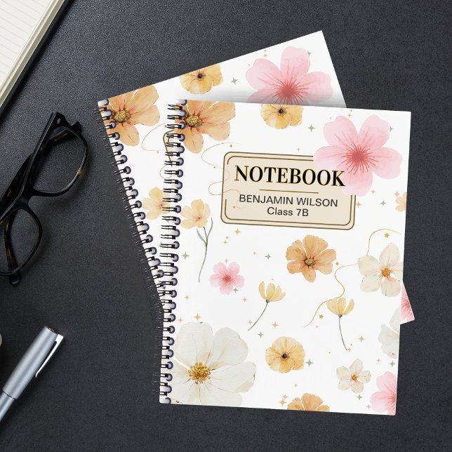 White & Beige Floral Watercolor Spiral Notebook Notizbuch (White & Beige Floral Watercolor Spiral Notebook With Custom Name )