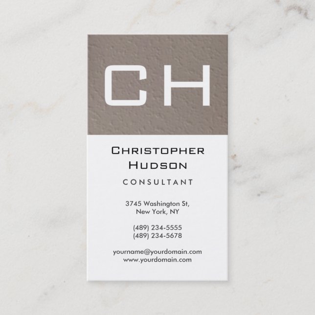 White Beige Monogram Consultant Business Card Visitenkarte (Vorderseite)