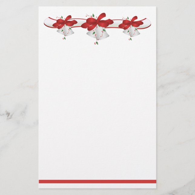 White Bells Red Ribbons Berries Stationery Briefpapier (Vorderseite)