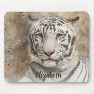 White Bengalisch Tiger Fotografy Modern Watercolor Mousepad