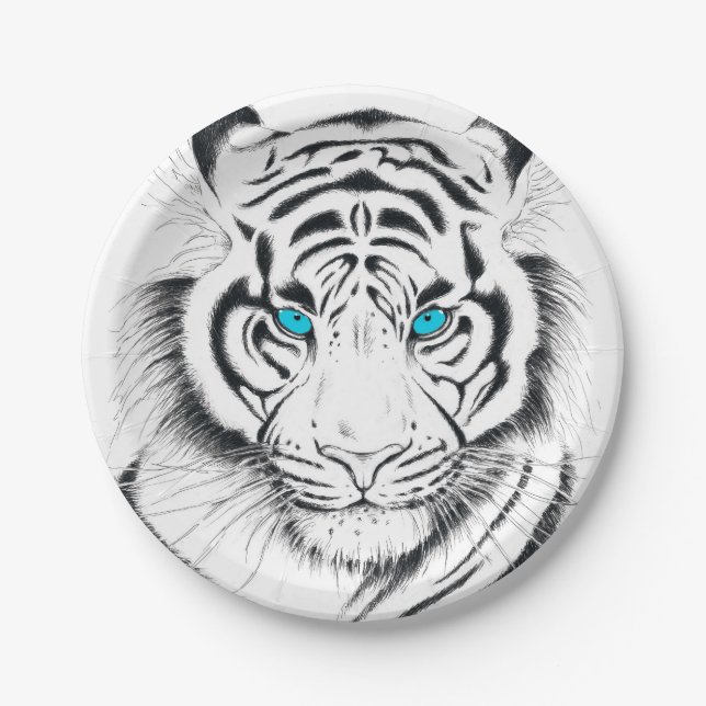White Bengalisch Tiger Ink Art Pappteller (Vorderseite)