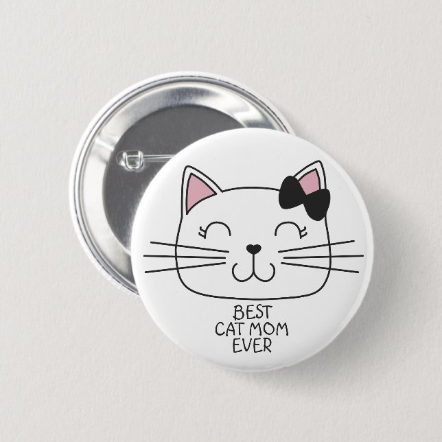 White Best Cat Mama mit niedlichem Cartoon Kätzche Button (Vorne & Hinten)