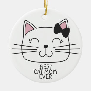 White Best Cat Mama mit niedlichem Cartoon Kätzche Keramik Ornament