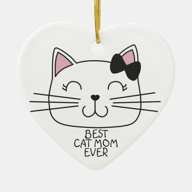 White Best Cat Mama mit niedlichem Cartoon Kätzche Keramik Ornament (Vorne)