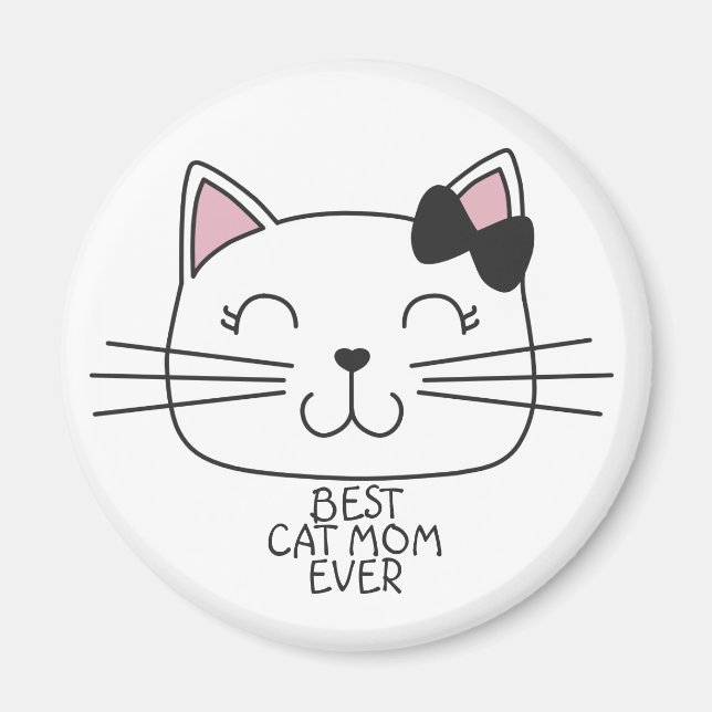 White Best Cat Mama mit niedlichem Cartoon Kätzche Magnet (Vorne)