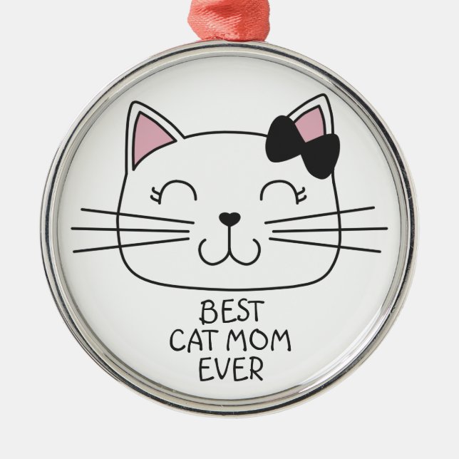White Best Cat Mama mit niedlichem Cartoon Kätzche Ornament Aus Metall (Vorne)