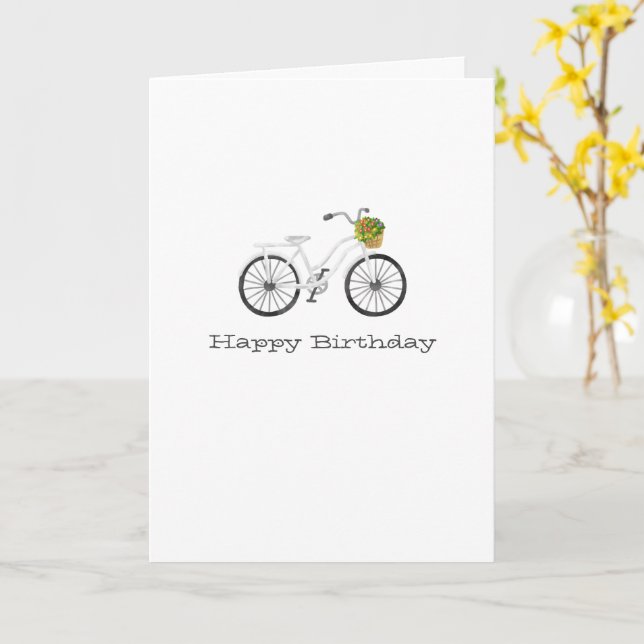 White Bicycle Happy Birthday NAME Blume Basket Karte (Gelbe Blume)