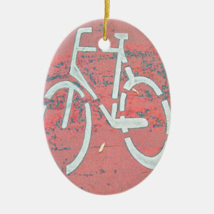 White Bicycle Red Street, Traffic Sign Bicycles Keramik Ornament