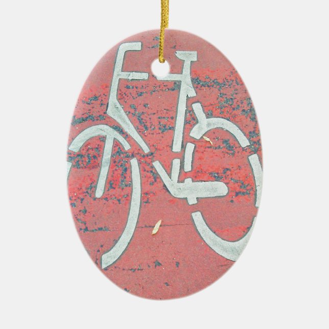 White Bicycle Red Street, Traffic Sign Bicycles Keramik Ornament (Vorne)