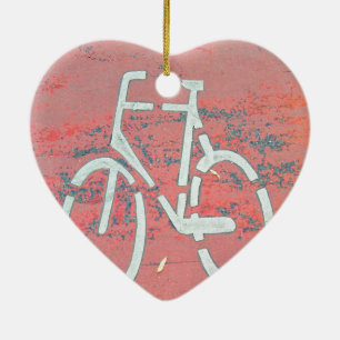 White Bicycle Red Street, Traffic Sign Bicycles Keramikornament