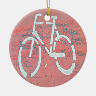 White Bicycle Red Street, Traffic Sign Bicycles Keramikornament