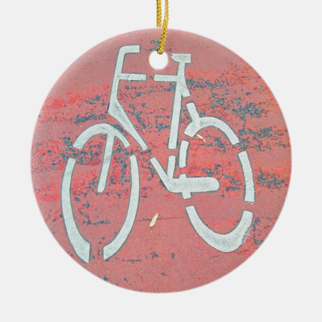 White Bicycle Red Street, Traffic Sign Bicycles Keramikornament (Vorne)