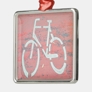 White Bicycle Red Street, Traffic Sign Bicycles Silbernes Ornament