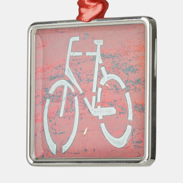 White Bicycle Red Street, Traffic Sign Bicycles Silbernes Ornament (Links)