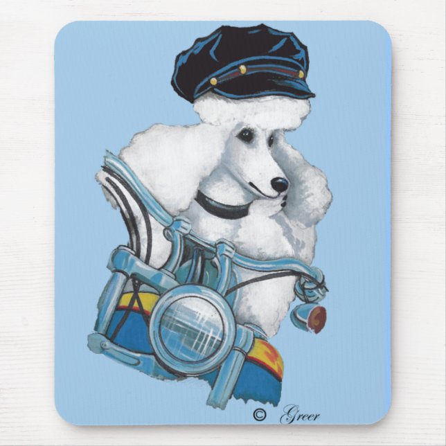 White Biker Chick Poodle - Maßgeschneidert Mousepad (Vorne)