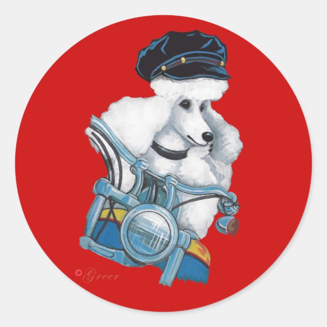 White Biker Chick Poodle Sticker (Vorderseite)