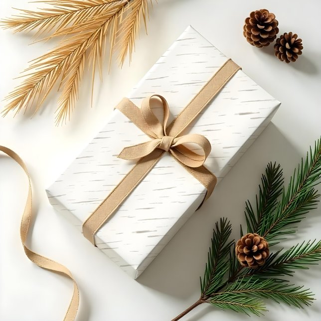 White Birch Bark Woodgrain Baumstruktur Textur Wei Geschenkpapier (White Birch Bark Woodgrain Tree Texture Christmas Wrapping Paper)