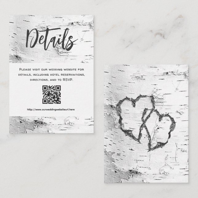 White Birch Details QR code Wedding Enclosure Begleitkarte (Vorne/Hinten)