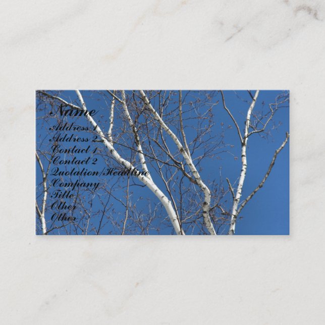 White Birch Tree Blue Sky Nature Business Card Visitenkarte (Vorderseite)