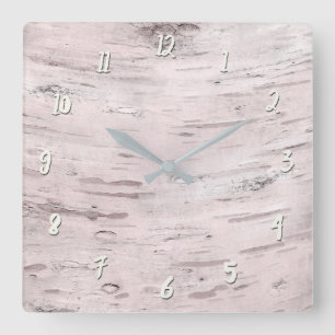 White Birch Tree Wood Rustic Barn Farmhouse Chic Quadratische Wanduhr