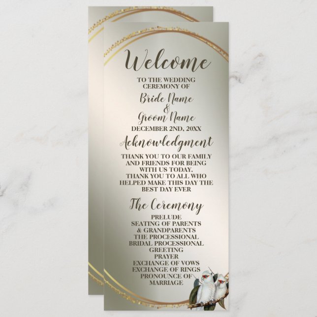 White Birds Cockatoo Green Blätter der Hochzeitspa Programm (Vorne/Hinten)