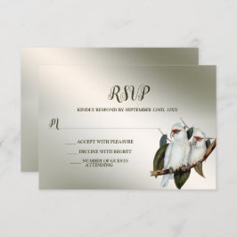 White Birds Cockatoo Green Blätter der Hochzeitspa RSVP Karte