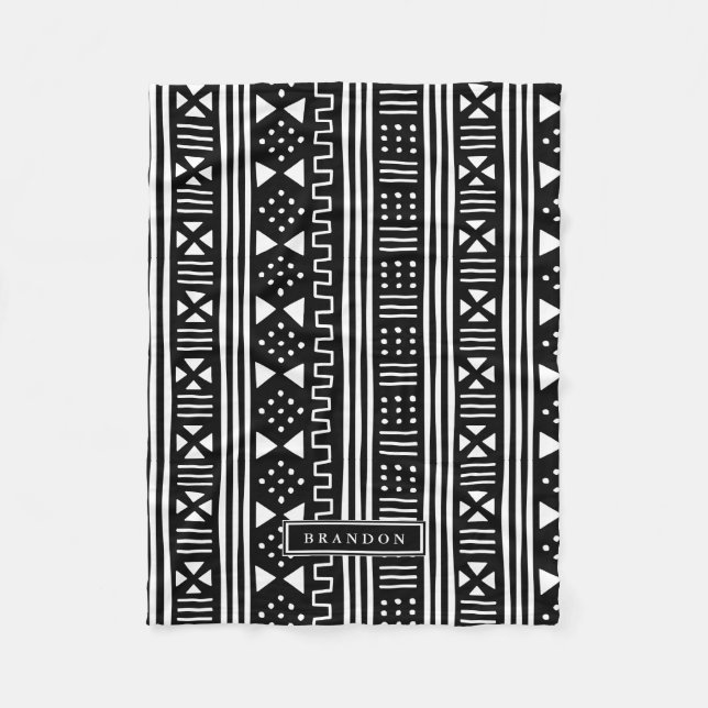 White|Black Afrikaner MudCloth inspiriertes Fleecedecke (Vorderseite)