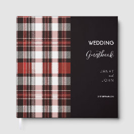 White, Black and Red Scottish Tartan Wedding Gästebuch