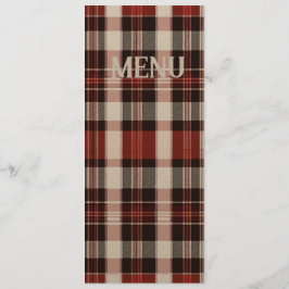 White, Black and Red Scottish Tartan Wedding Menu Menükarte