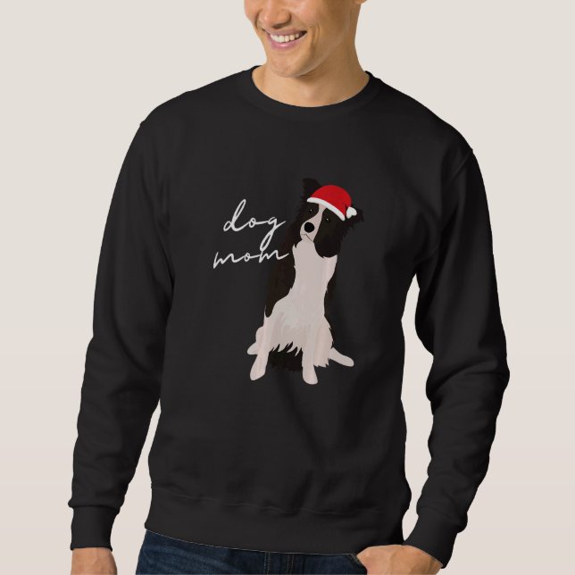 White & Black Border Collie Dog Mom Christmas Sweatshirt (Vorderseite)