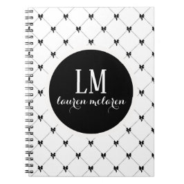 White & Black Bow Monogram Notizblock