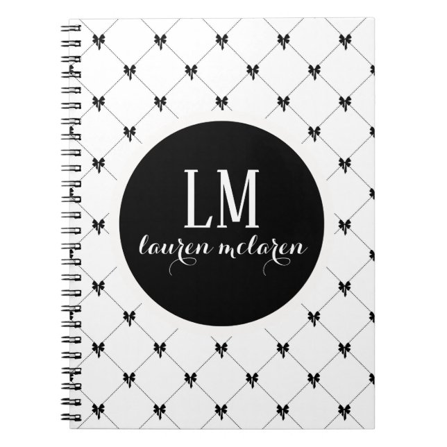 White & Black Bow Monogram Notizblock (Vorderseite)